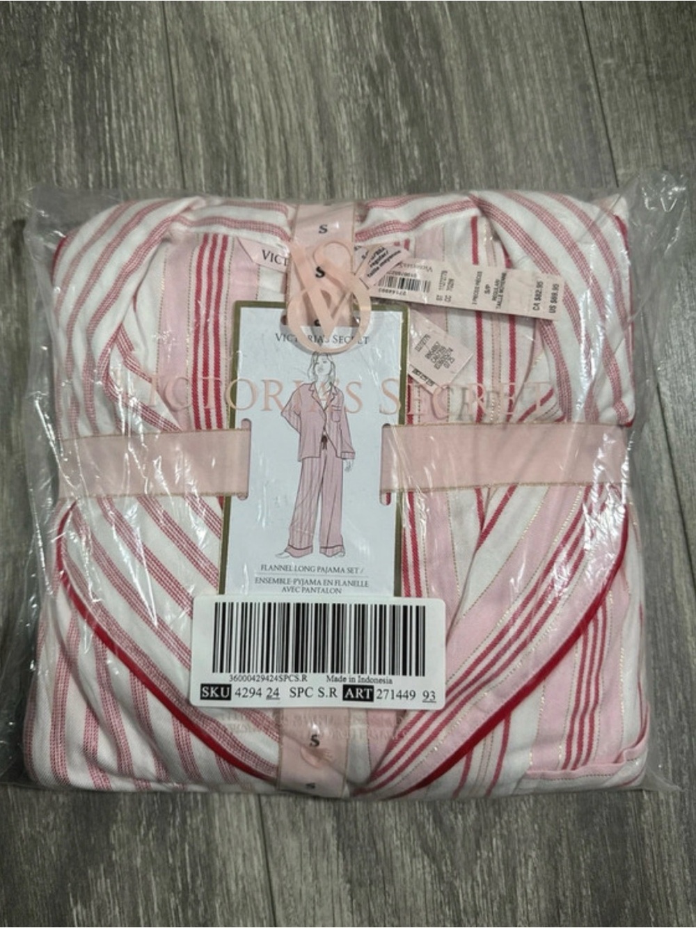 Victoria's Secret Pink & White Striped Flannel Pajama Set